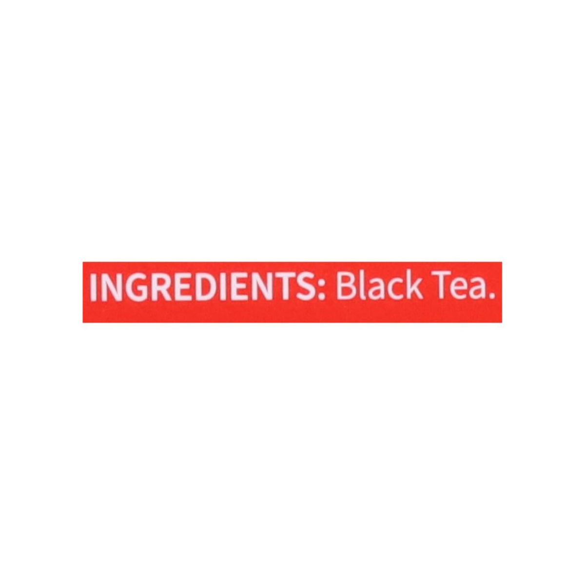 Red rectangular label with 'INGREDIENTS: Black Tea' text on a white background