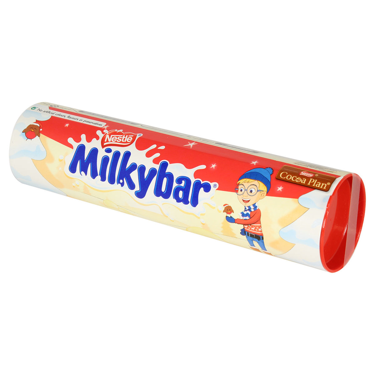 Nestle Milkybar chocolate tube on a white background