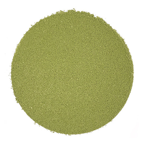 Round pattern of fine coarse dry green tea leaves