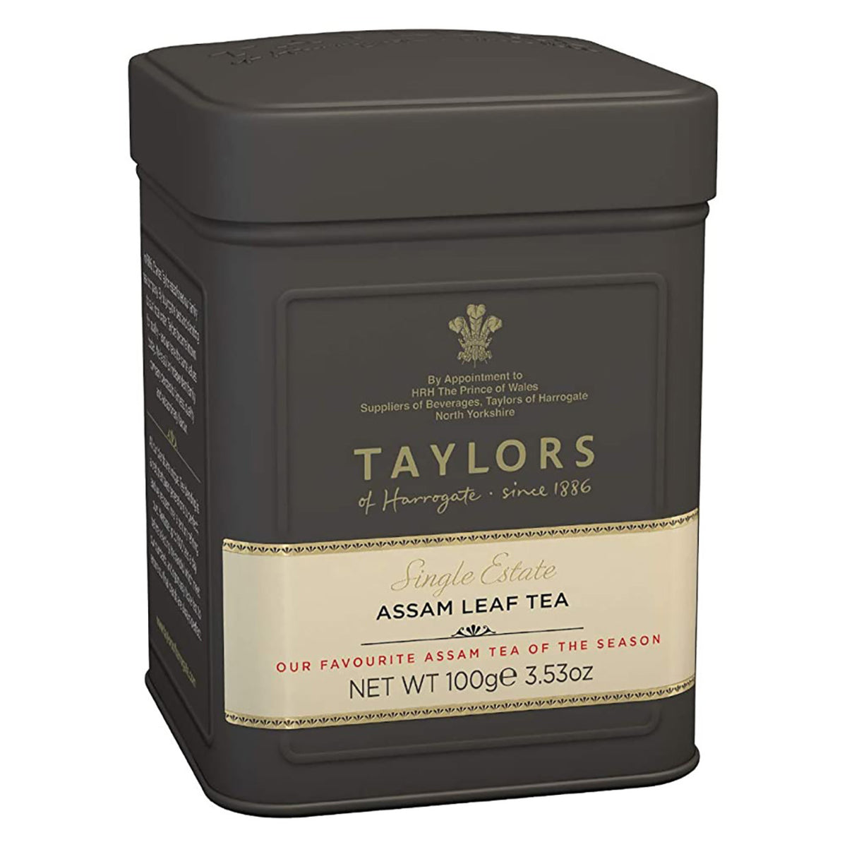 Taylors of Harrogate Assam Leaf Tea canister on a white background