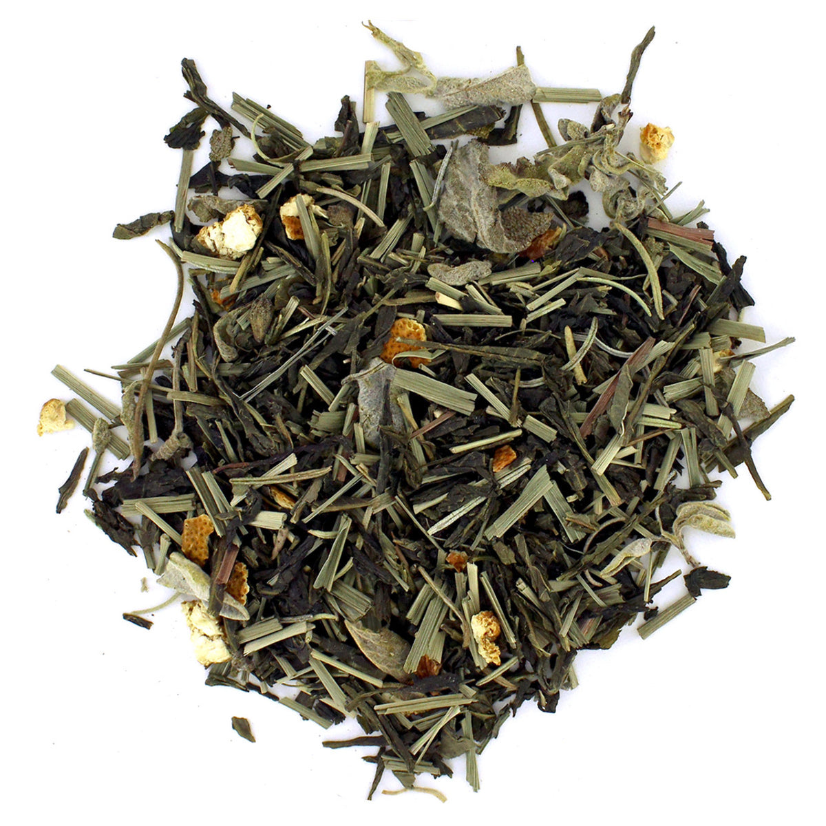 Dry tea leaves on a white background