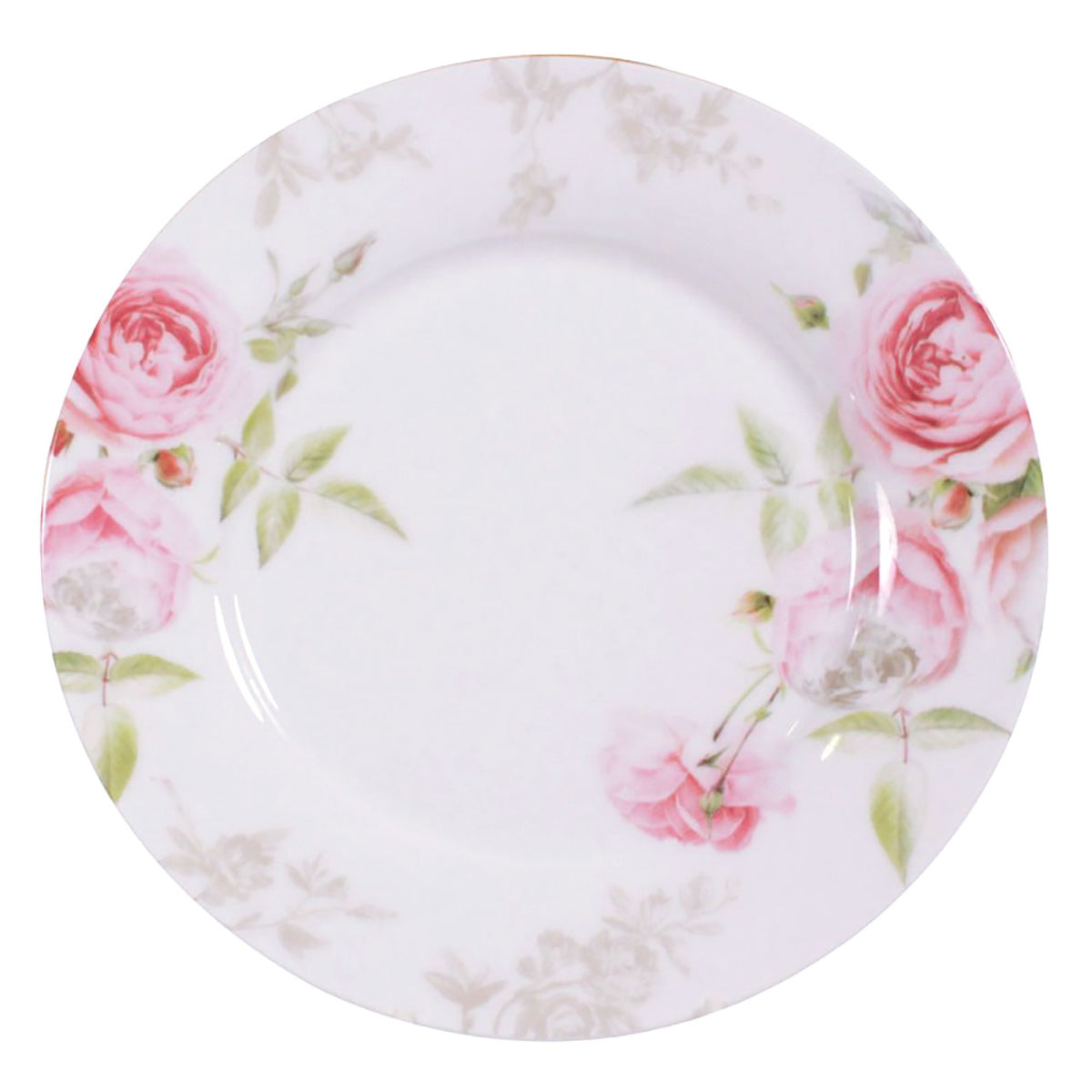 Round ceramic plate with floral design on a white background