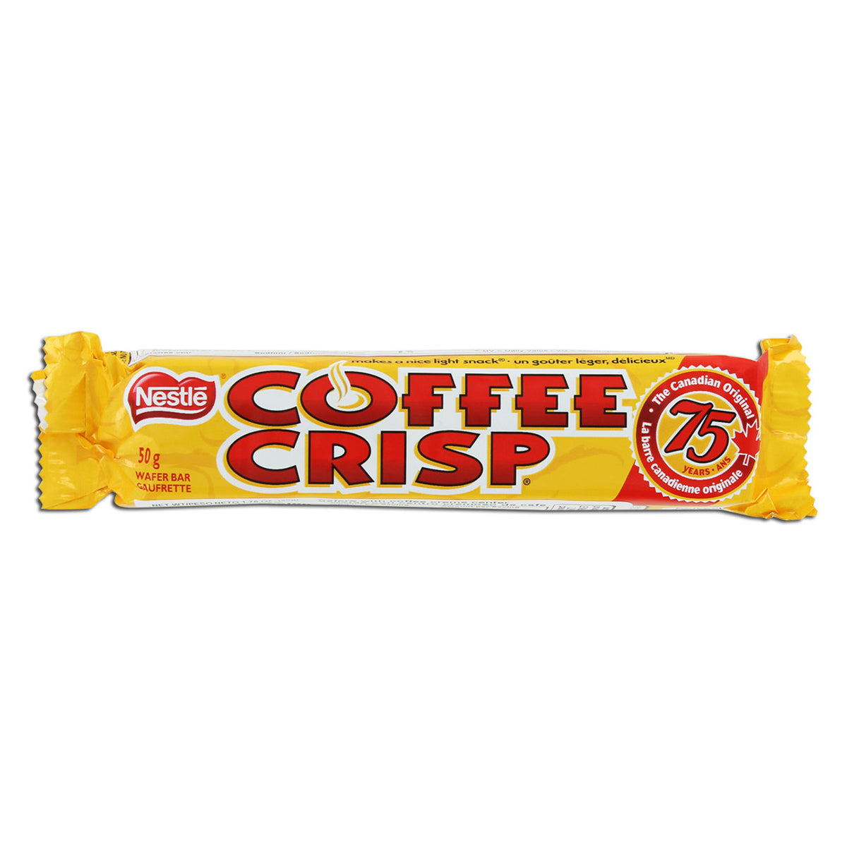 Nestle Coffee Crisp candy bar packaging on a white background