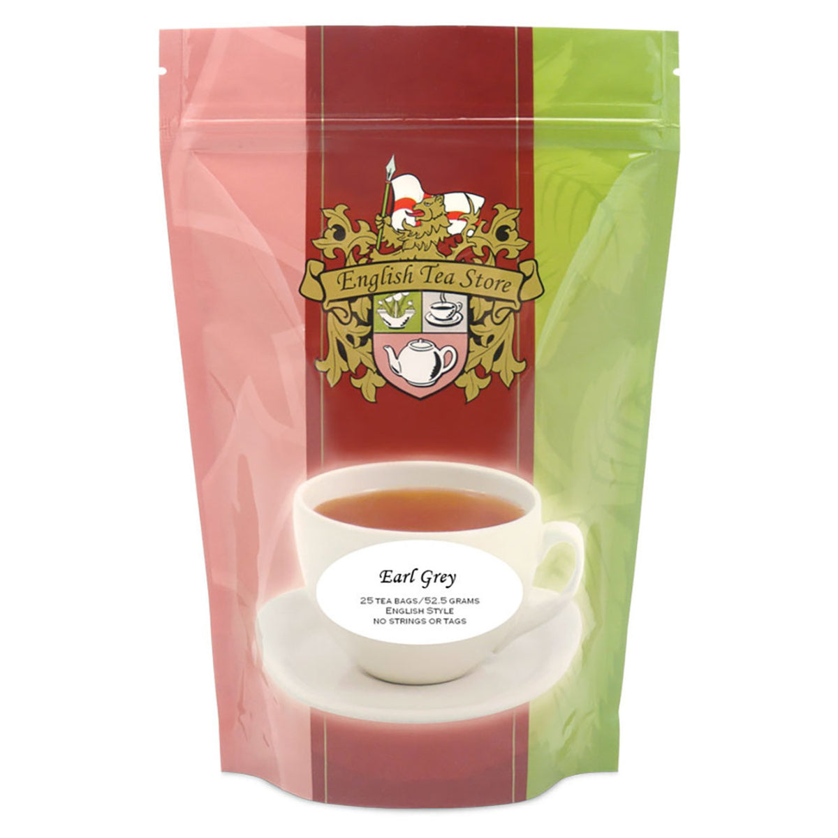 Tea package with 'English Tea Store' logo and 'Earl Grey' text on a white background