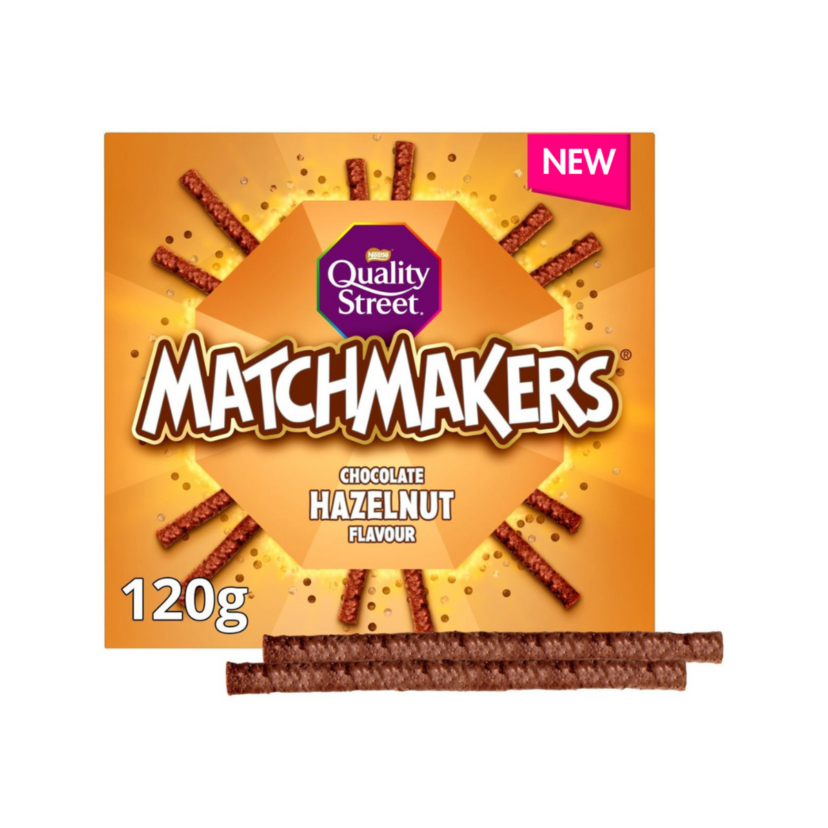 Packaging of Quality Street Matchmakers Chocolate Hazelnut Flavour on a white background