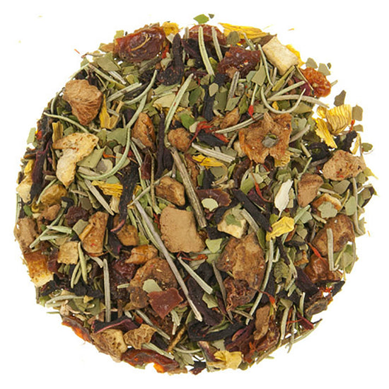 Assorted herbal tea blend on a white background