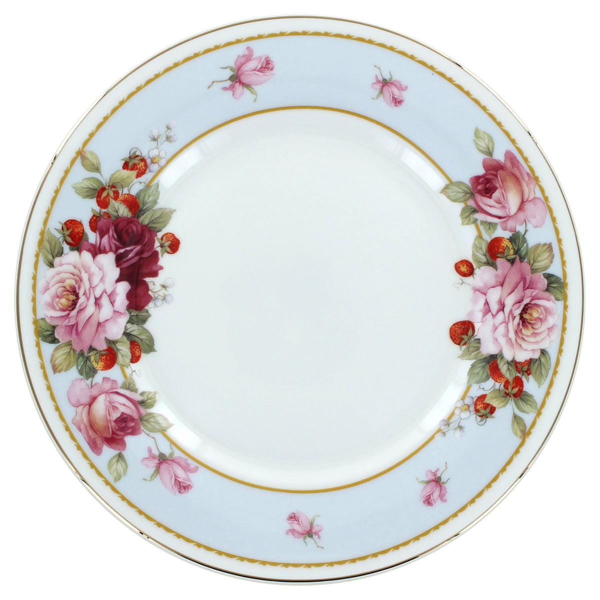 Decorative bone china plate with floral design on a white background