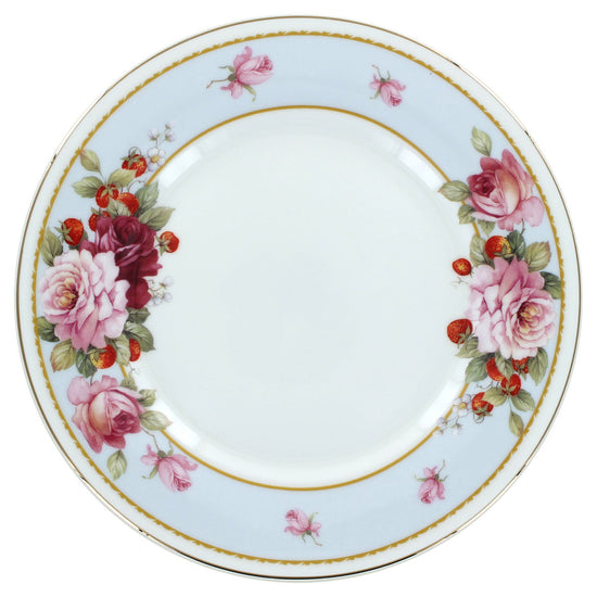 Decorative bone china plate with floral design on a white background