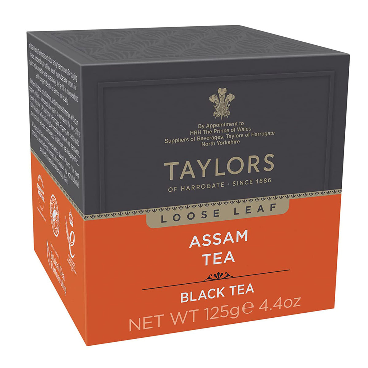 Box of Taylors Assam Loose Leaf Black Tea on a white background