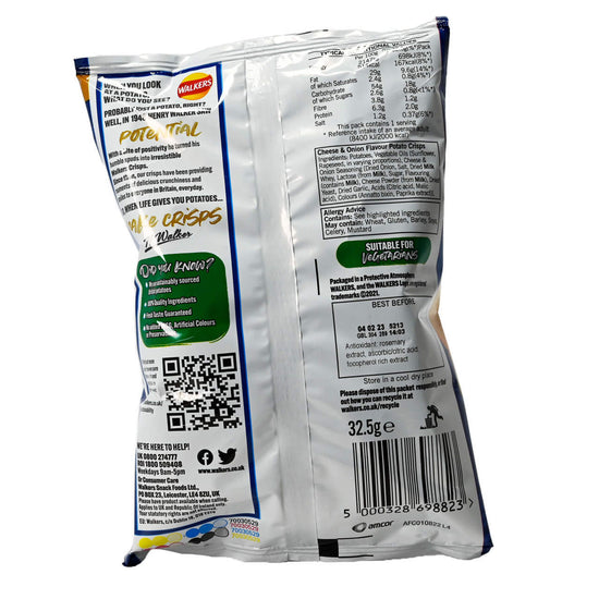 Back side of a bag of Walkers crisps