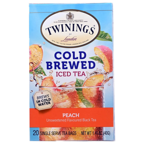 Twining's Cold Brewed Peach Iced Tea package on a white background