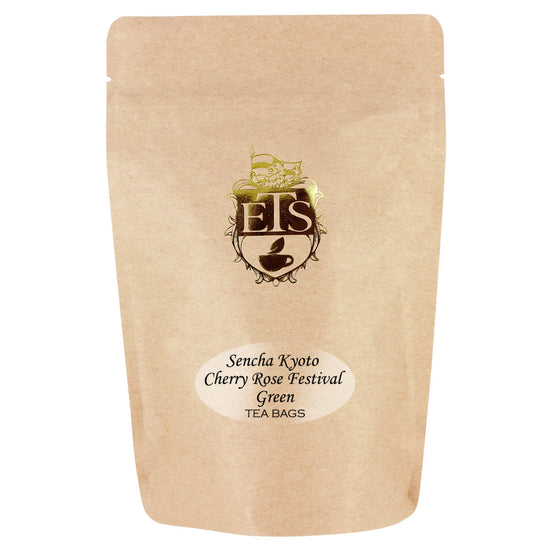 Kraft paper tea bag packaging with an ETS logo and text on a white background