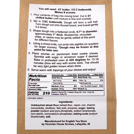 Scone mix packaging with recipe and nutrition label