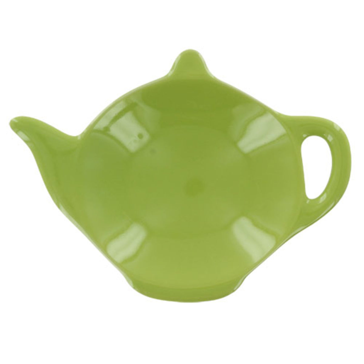 Green ceramic teapot-shaped dish on a white background