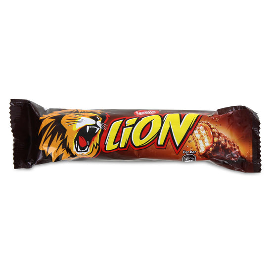 Nestle Lion chocolate bar packaging on a white background