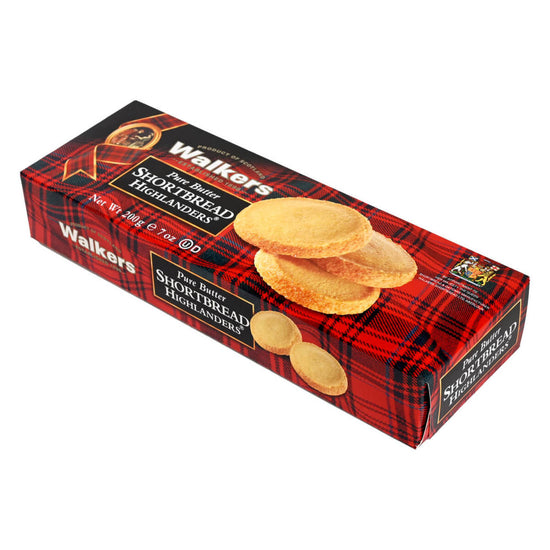 Box of Walkers Shortbread Highlanders on a white background