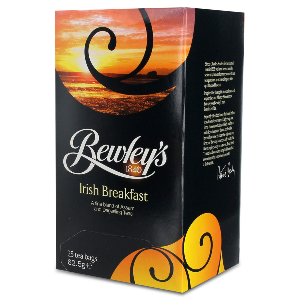 Bewley's Irish Breakfast tea box with sunset design on a white background