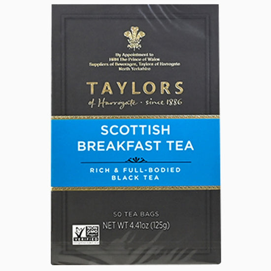 Taylors Scottish Breakfast Tea package on a white background