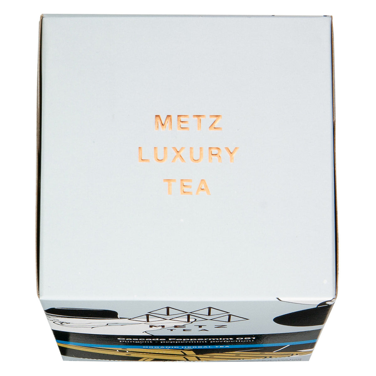 Box of Metz Luxury Tea with branding on a white background