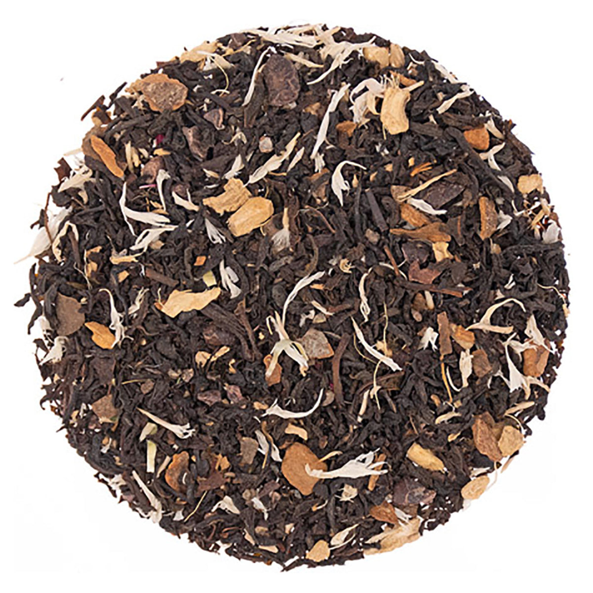 Tea leaves with visible stems and buds on a white background