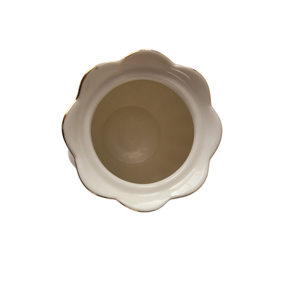 Inside top-down view of a Luster Gold Porcelain gold trimmed sugar bow with lid off