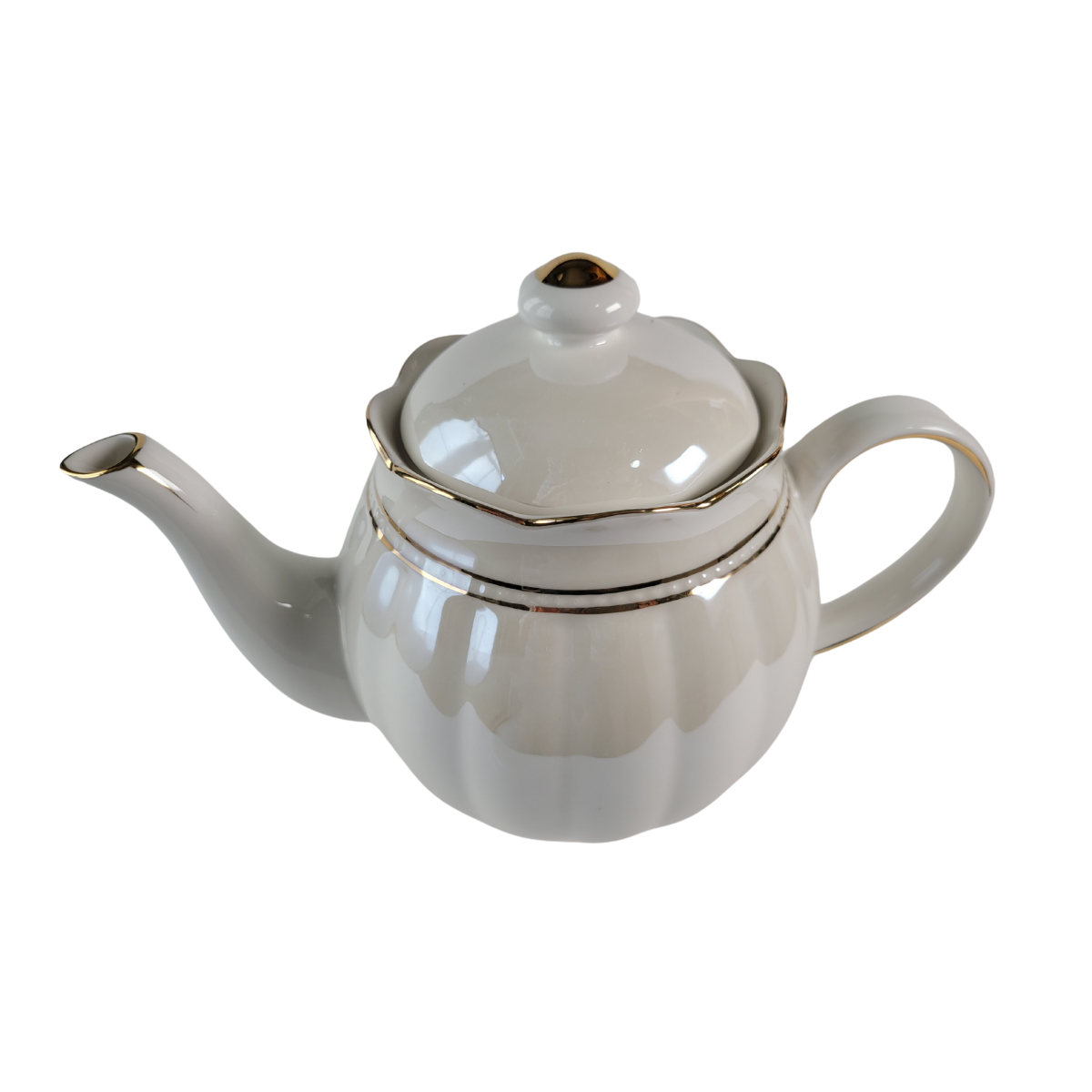 Luster Gold Porcelain gold trimmed teapot with lid on a white background