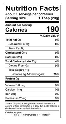 Nutrition facts label for a product with 190 calories per serving