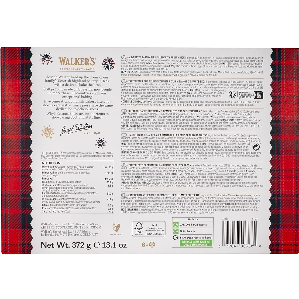 Walkers Luxury Fruit Mince Tarts - 6 Pack - 13.1oz (372g)