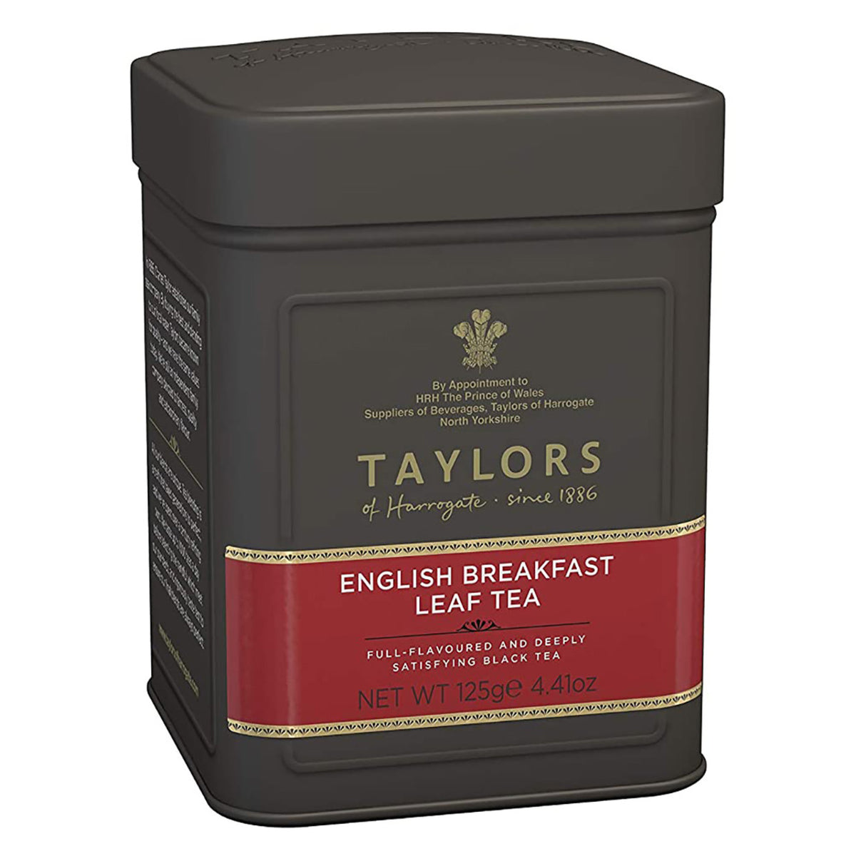 Taylors of Harrogate English Breakfast leaf tea tin on a white background