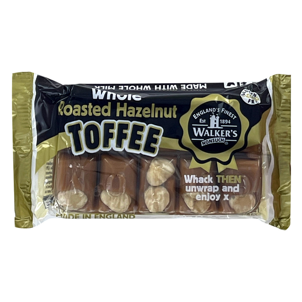 Packaged toffee with Walker's Toffee branding on a white background