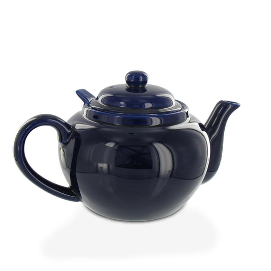 Navy blue teapot on a white background