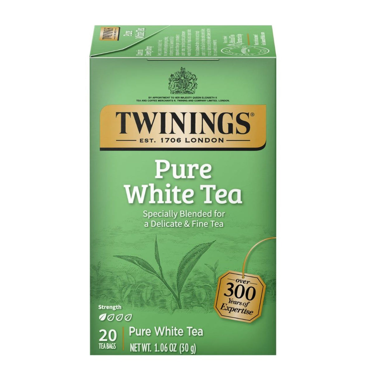 Box of Twinings Pure White Tea on a white background