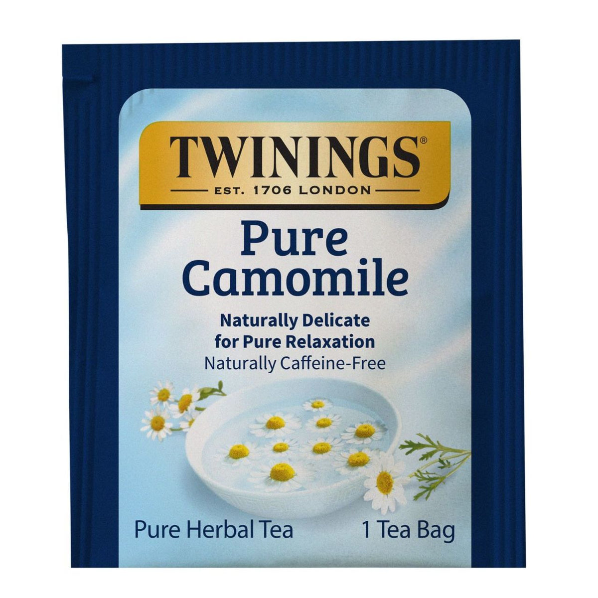 Twinings Pure Camomile tea bag packaging on a white background
