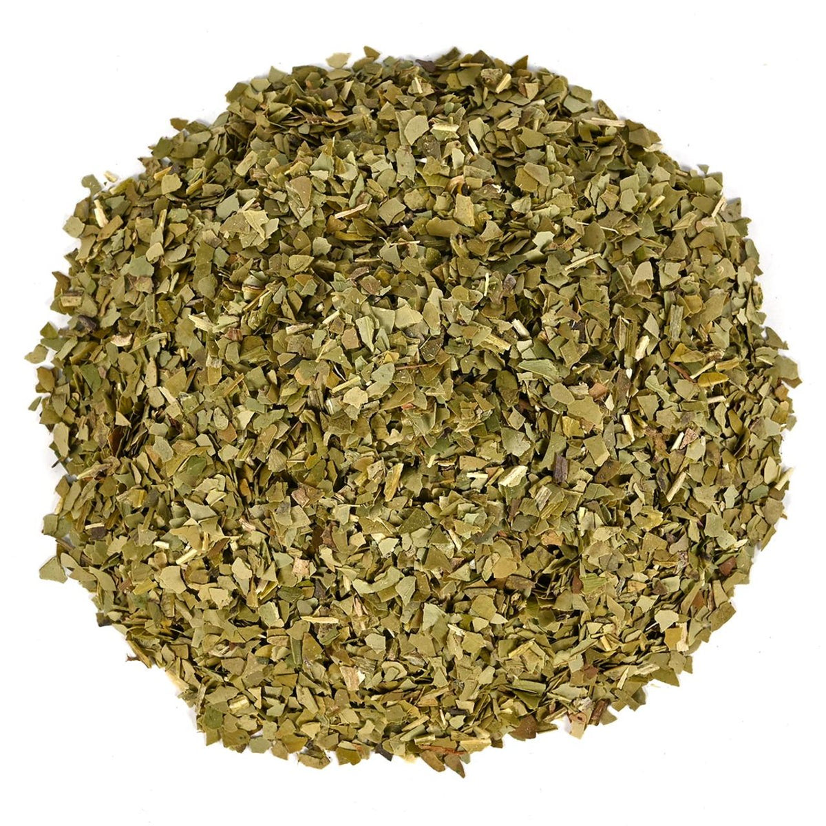 Dried green tea on a white background