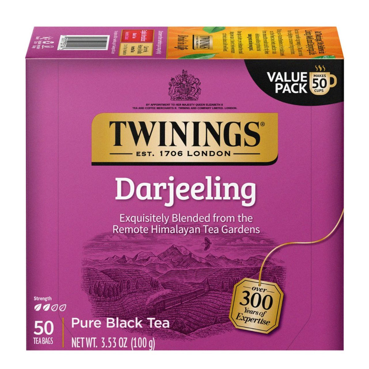 Twinings Darjeeling tea packaging on a white background