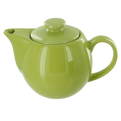 Lime green ceramic teapot on a white background
