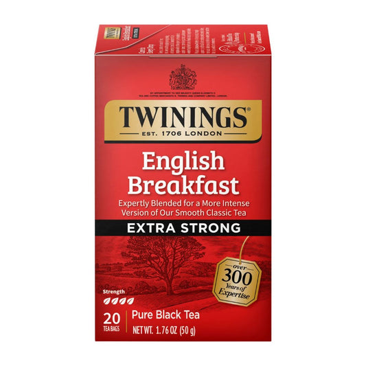 Box of Twinings English Breakfast Extra Strong tea on a white background