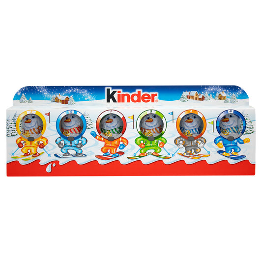 Kinder chocolate packaging with snowmen figures on a white background