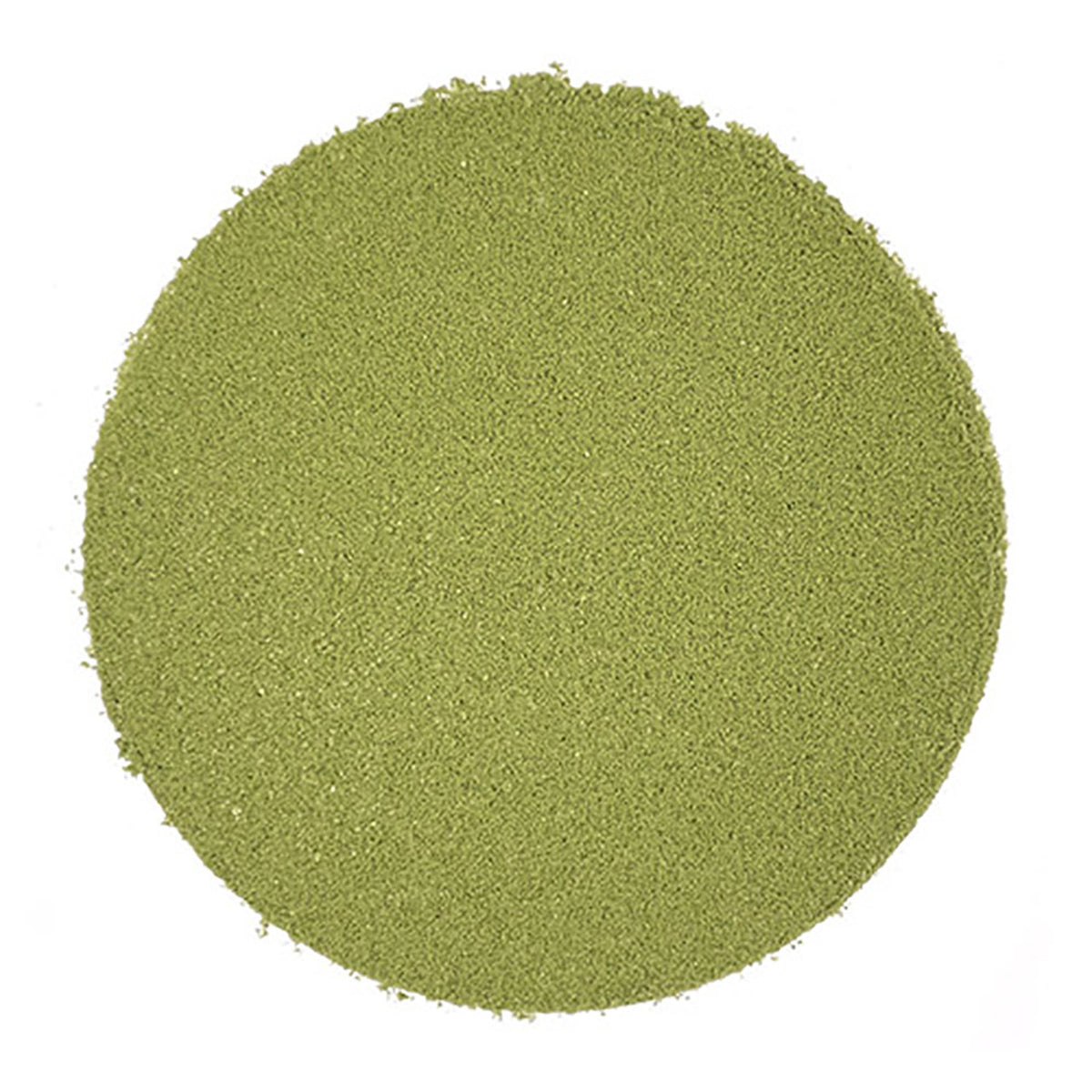 Round green matcha powder on a white background