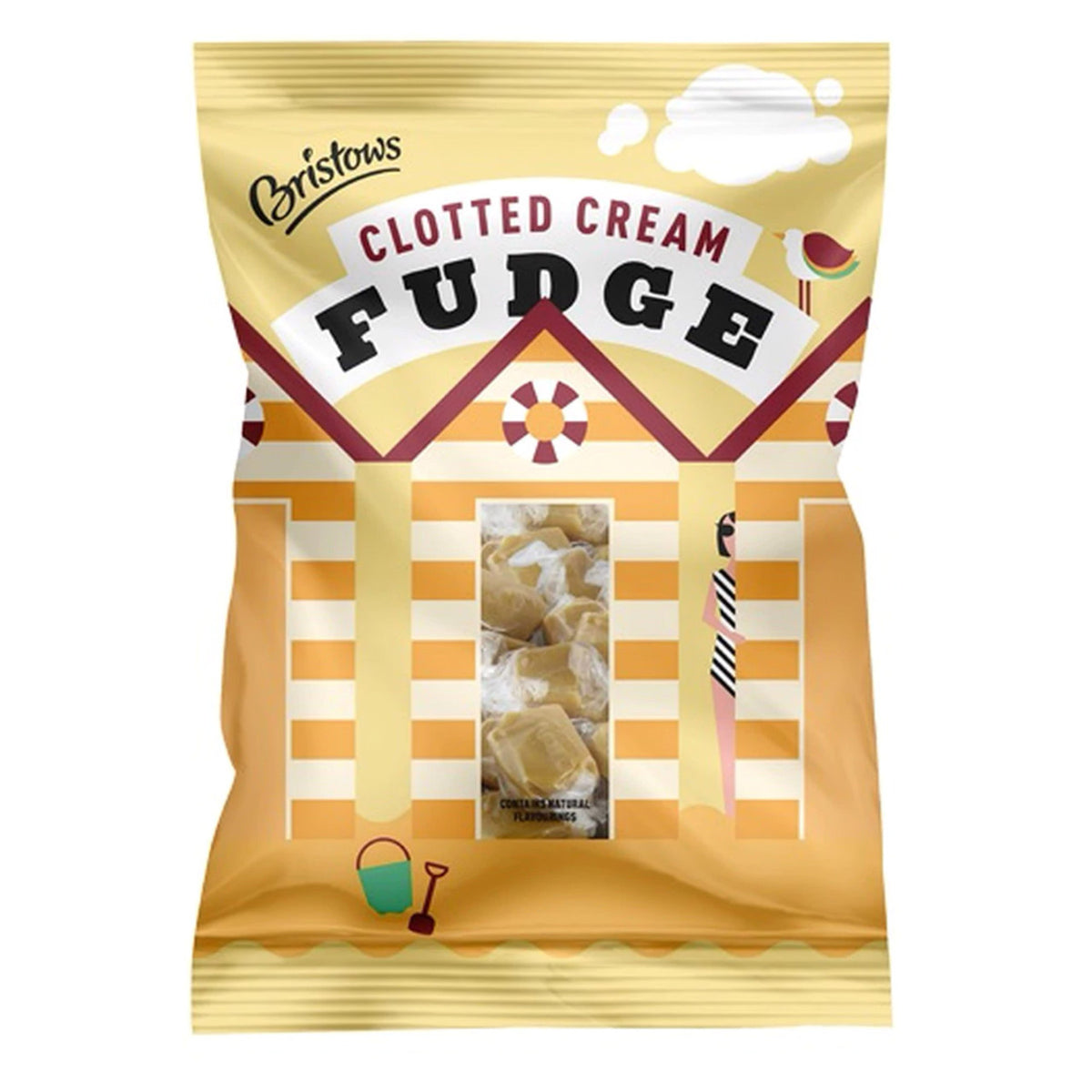 Packaging of Clistows Clotted Cream Fudge with a striped design on a white background