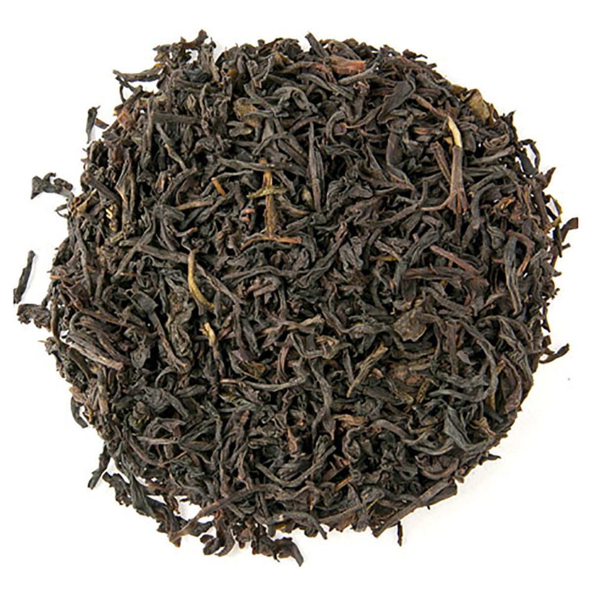 A close-up image of loose leaf black tea.