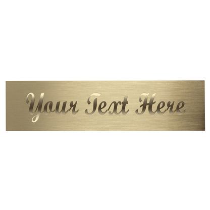 Gold nameplate with placeholder for your text here written in cursive