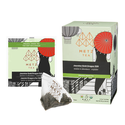Metz Tea packaging with tea bag and box on a white background