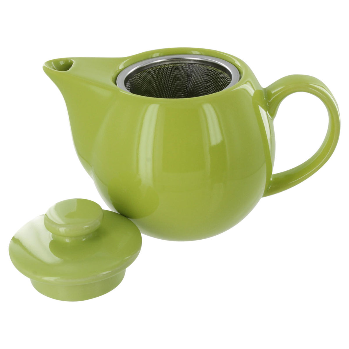 Green teapot with a lid on a white background
