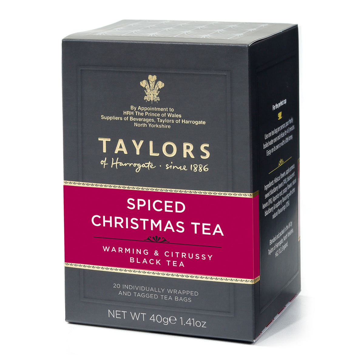 Box of Taylors Spiced Christmas Tea on a white background