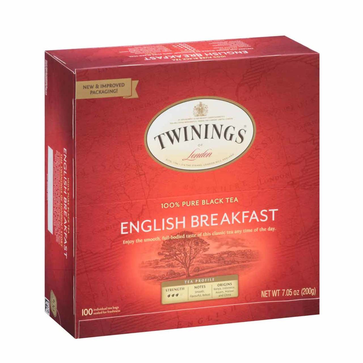 Twinings English Breakfast tea box on a white background