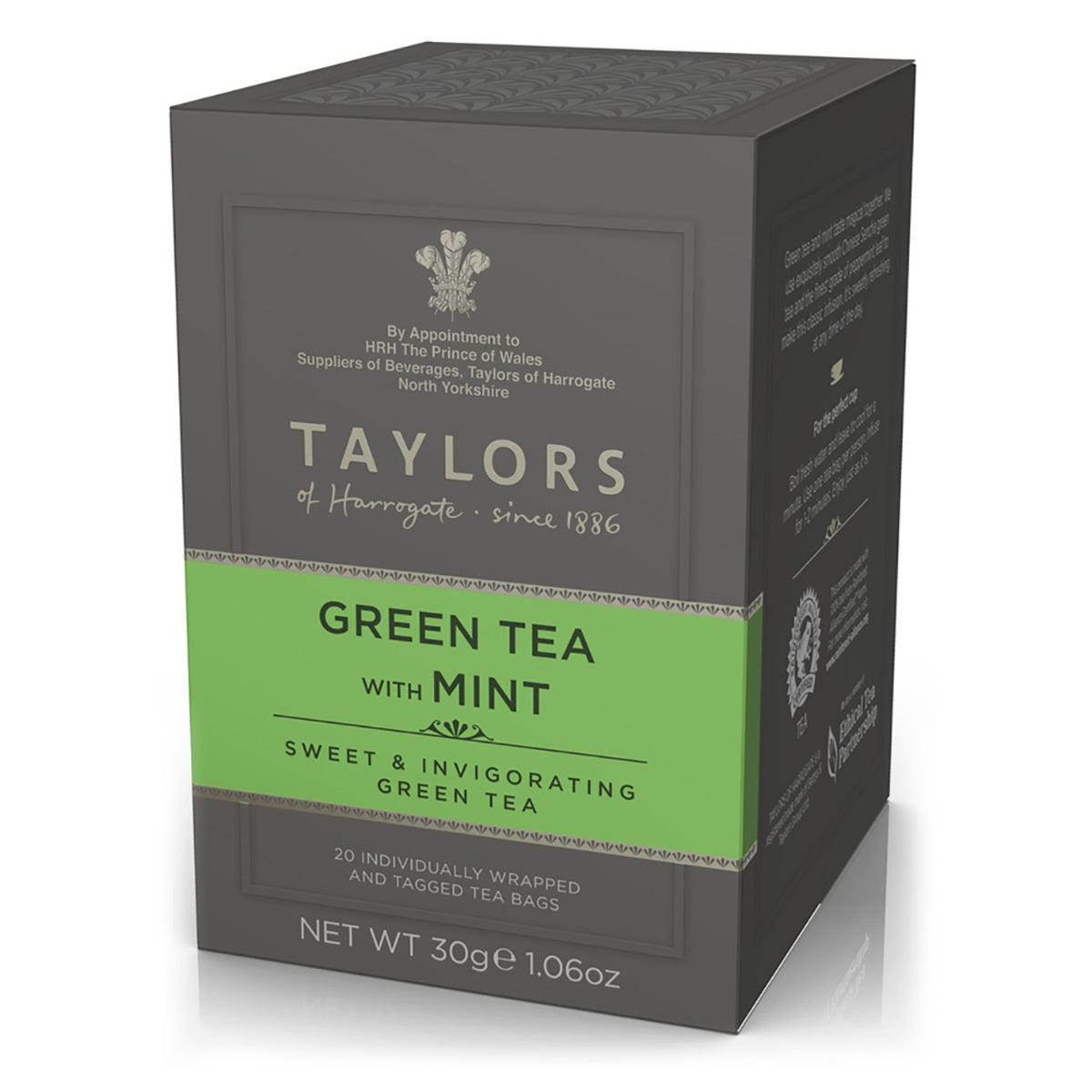 Box of Taylors Green Tea with Mint on a white background