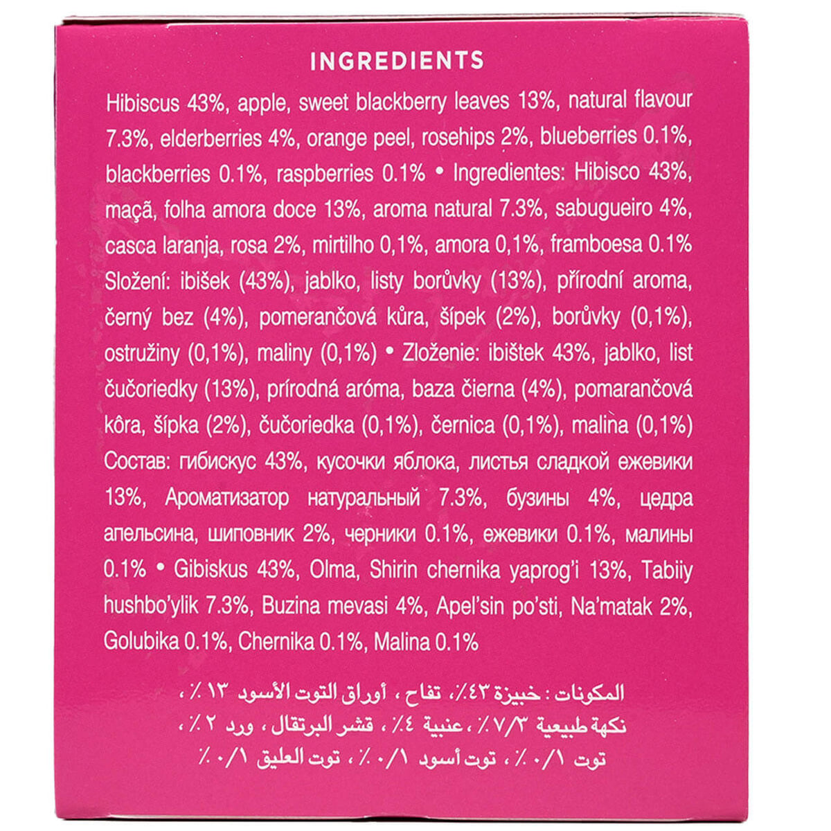 Ahmad Mixed Berry Tea box with ingredient label all on a white background.