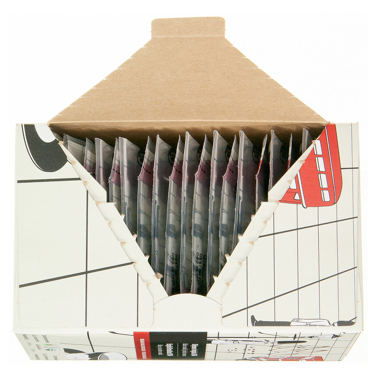 Box of tea bags with a cardboard lid on a white background