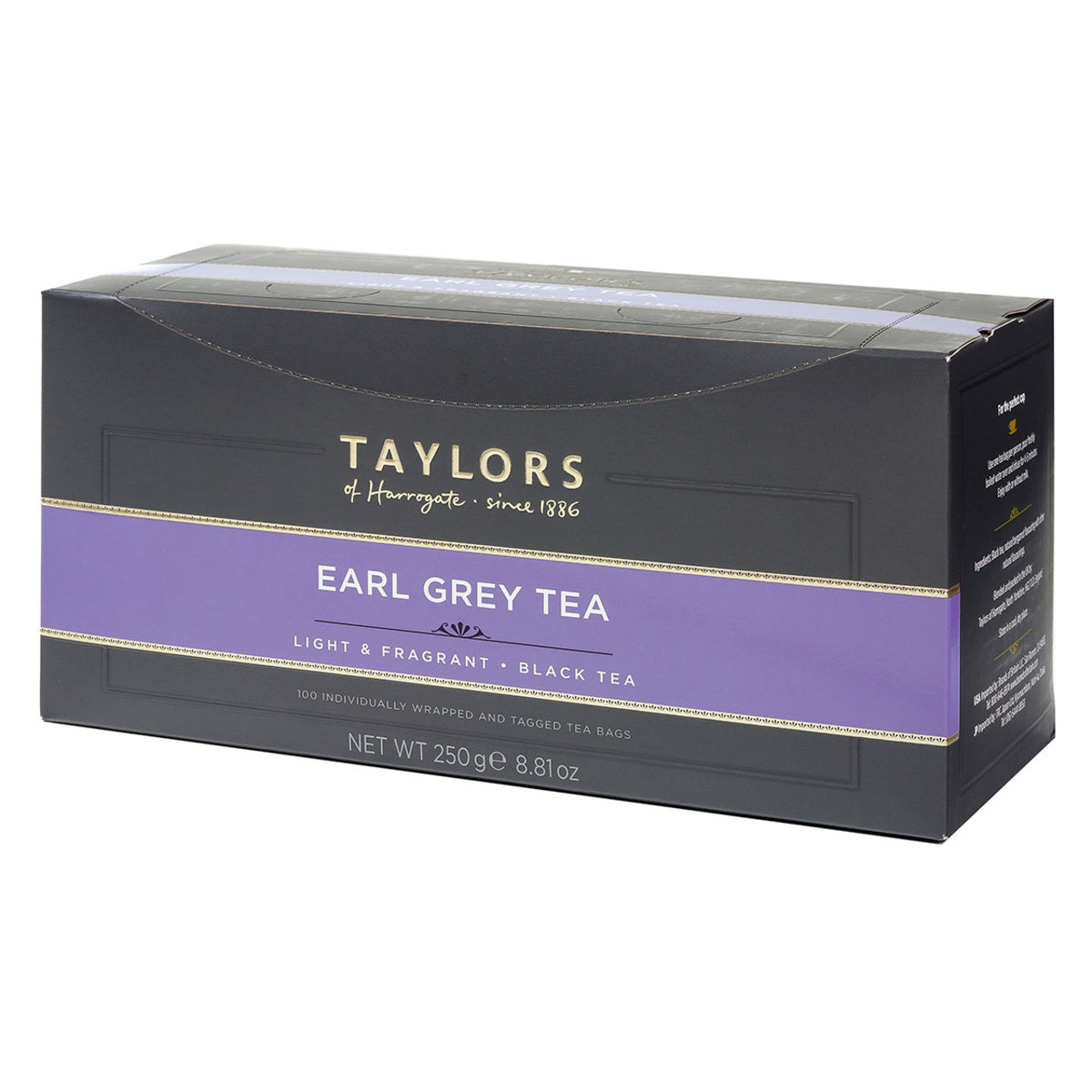 Box of Taylors Earl Grey Tea on a white background